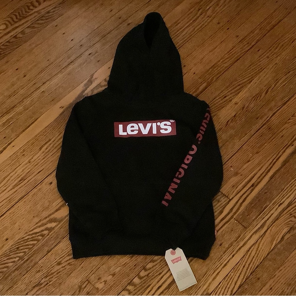 LEVI'S Original Boys Logo Graphic Fleece Pullover Hoodie Black S